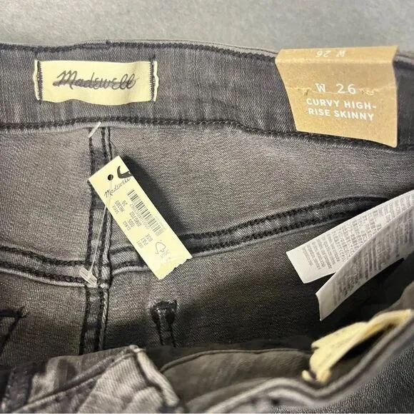 Madewell Women’s Curvy High Rise Skinny Charcoal Distressed Jeans NWT
