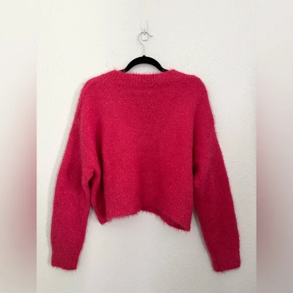 Marine Layer Teddy Eyelash V-Neck Wool Blend Sweater Raspberry Pink Size Small
