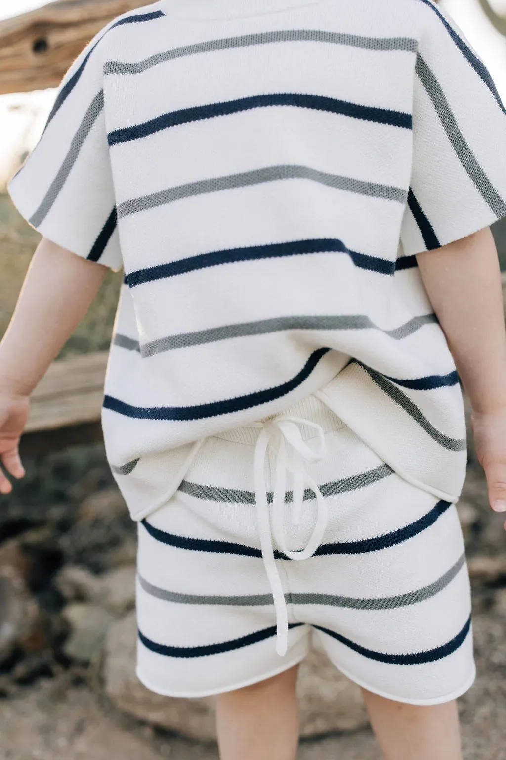 Mebie Baby Sage   Navy Knit Stripe Knit Short Set