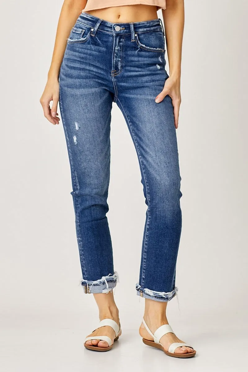 Med-Dark Wash Straight Leg Jeans