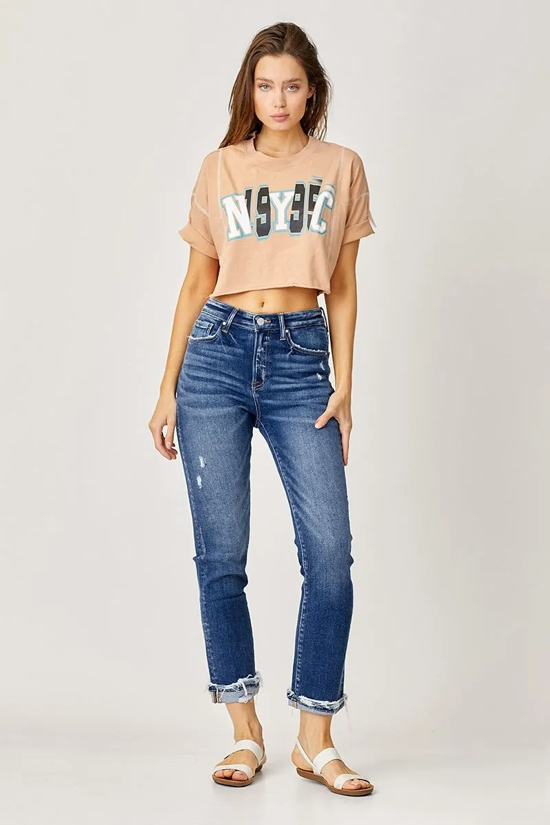 Med-Dark Wash Straight Leg Jeans