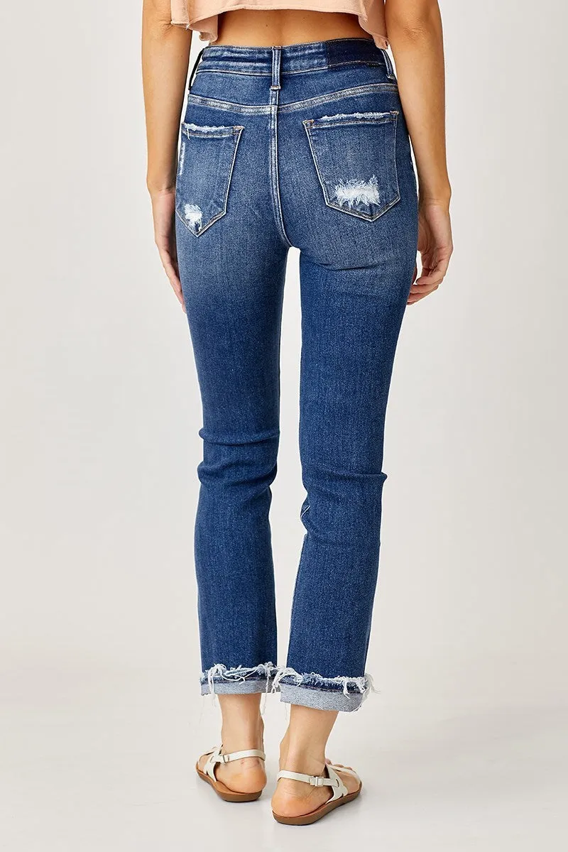 Med-Dark Wash Straight Leg Jeans