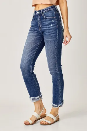 Med-Dark Wash Straight Leg Jeans