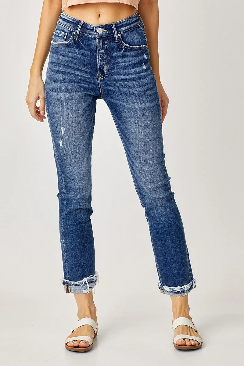 Med-Dark Wash Straight Leg Jeans