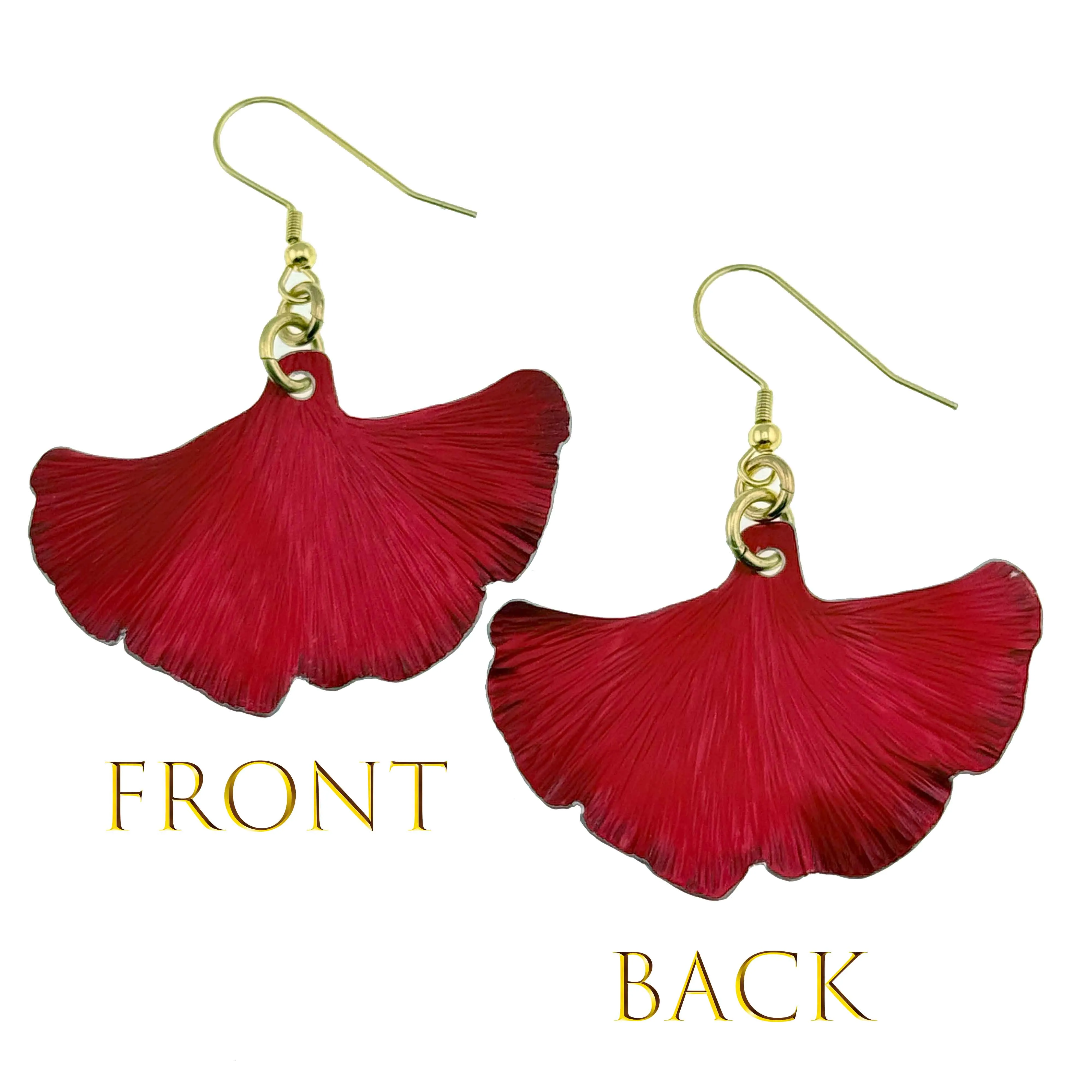 Medium Candy Apple Red Anodized Aluminum Ginkgo Leaf Earrings