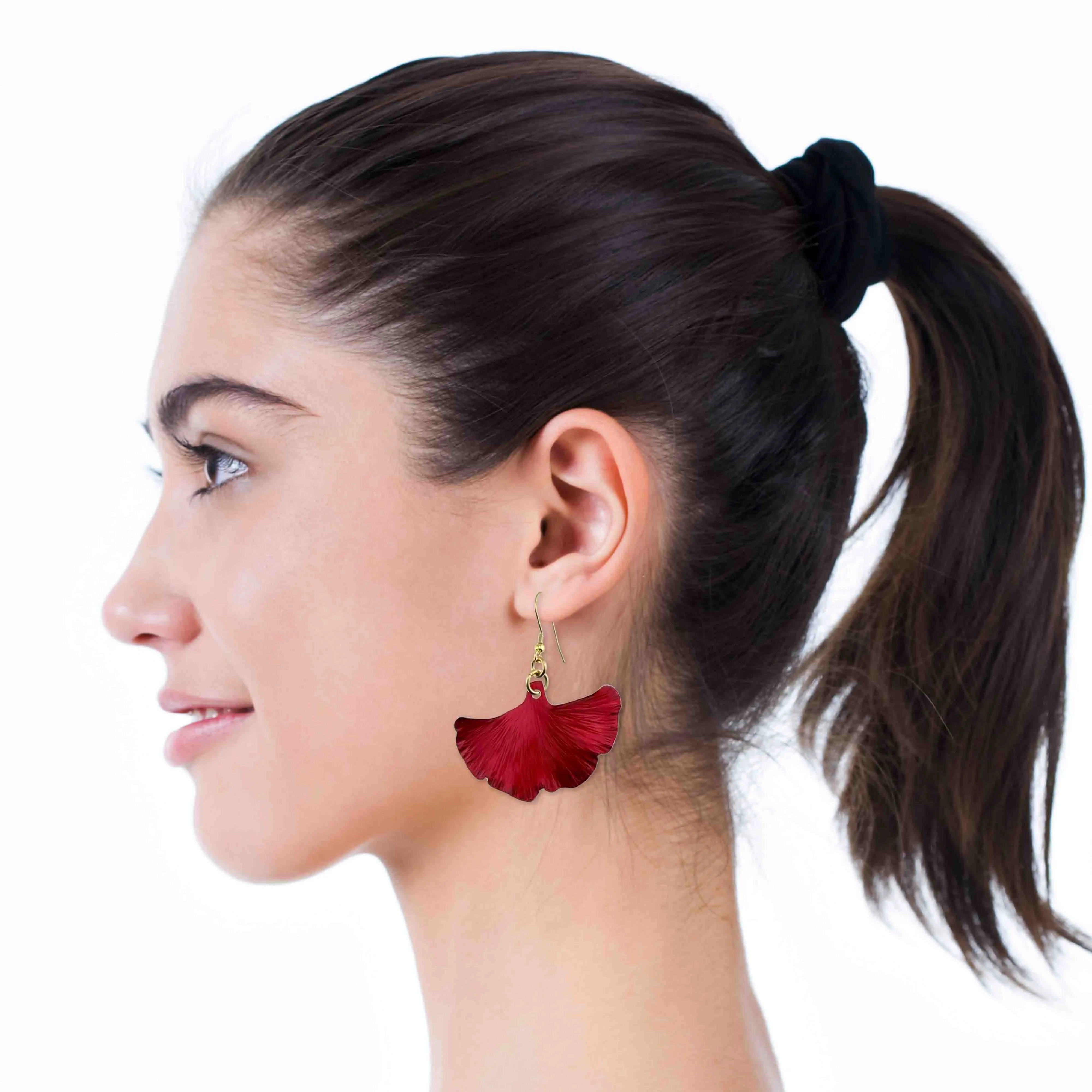 Medium Candy Apple Red Anodized Aluminum Ginkgo Leaf Earrings
