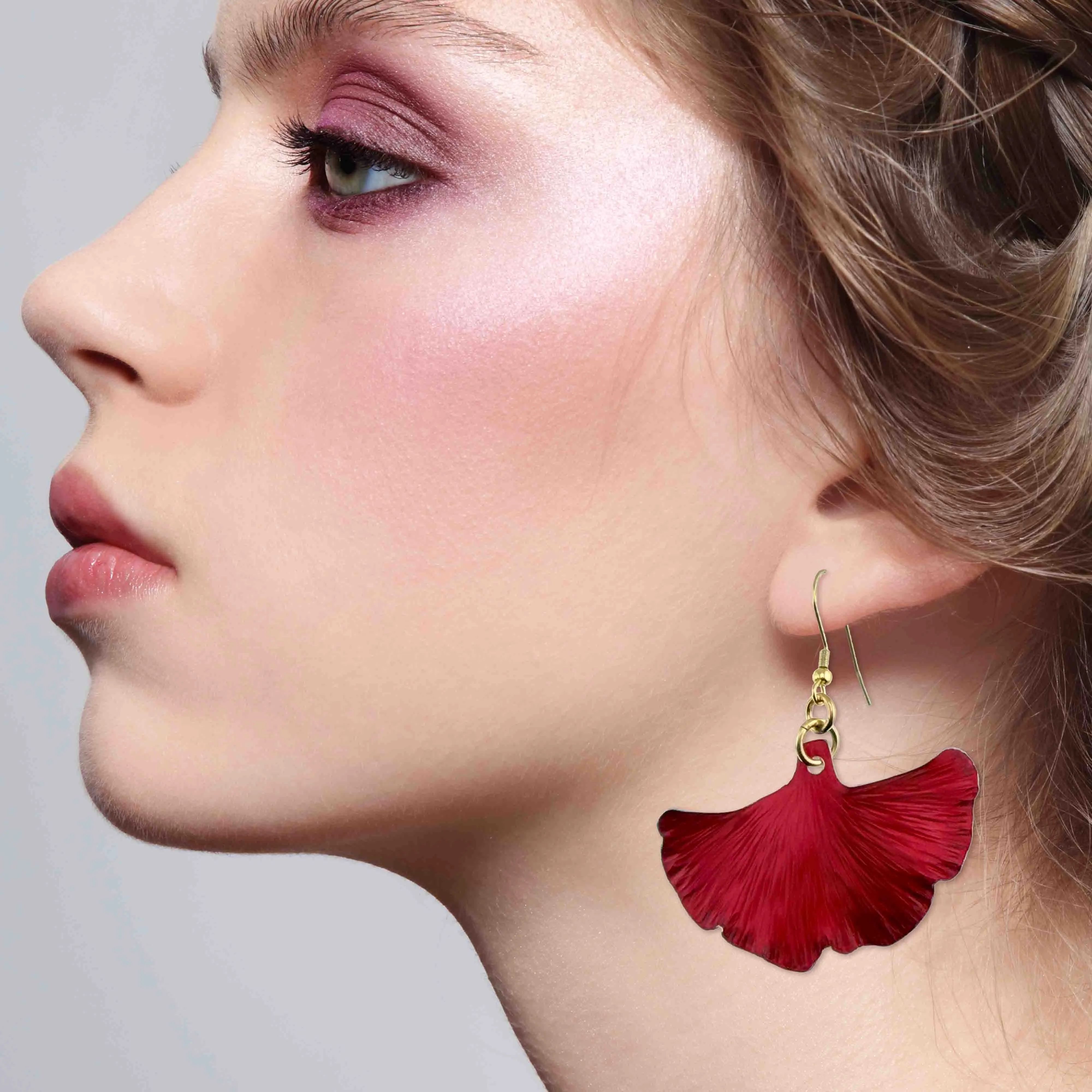 Medium Candy Apple Red Anodized Aluminum Ginkgo Leaf Earrings