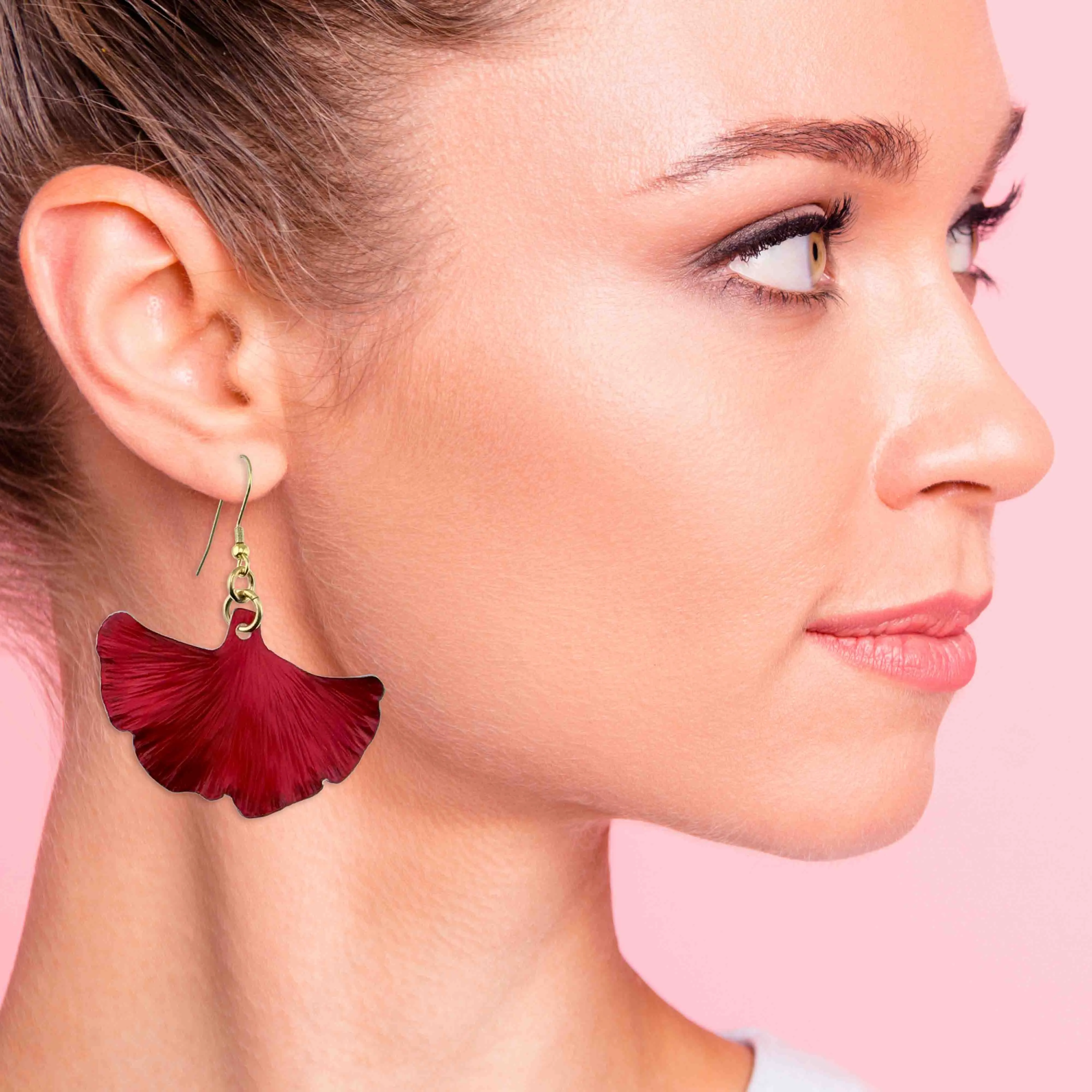 Medium Candy Apple Red Anodized Aluminum Ginkgo Leaf Earrings