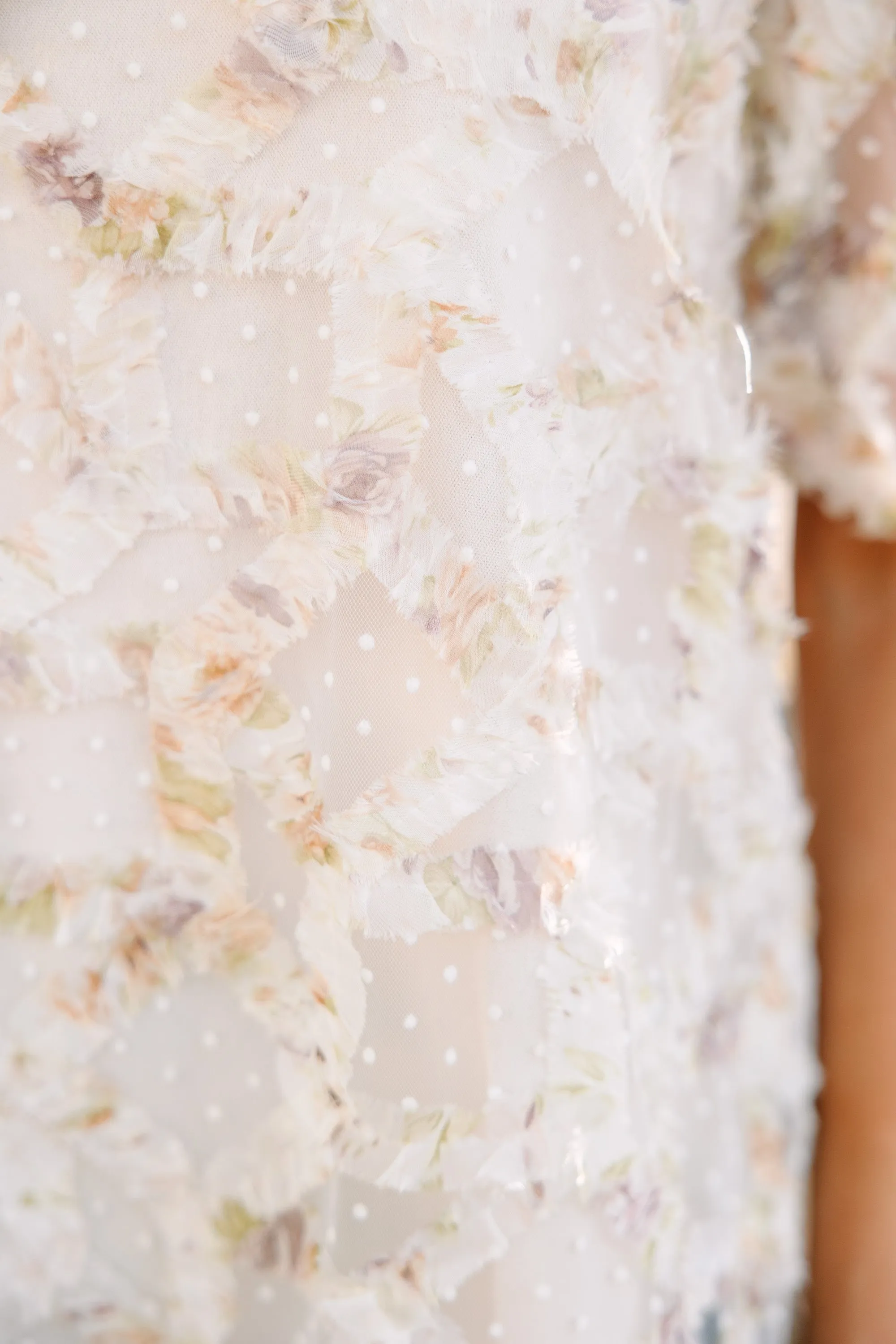 Meet In The Garden Natural White Textured Floral Blouse