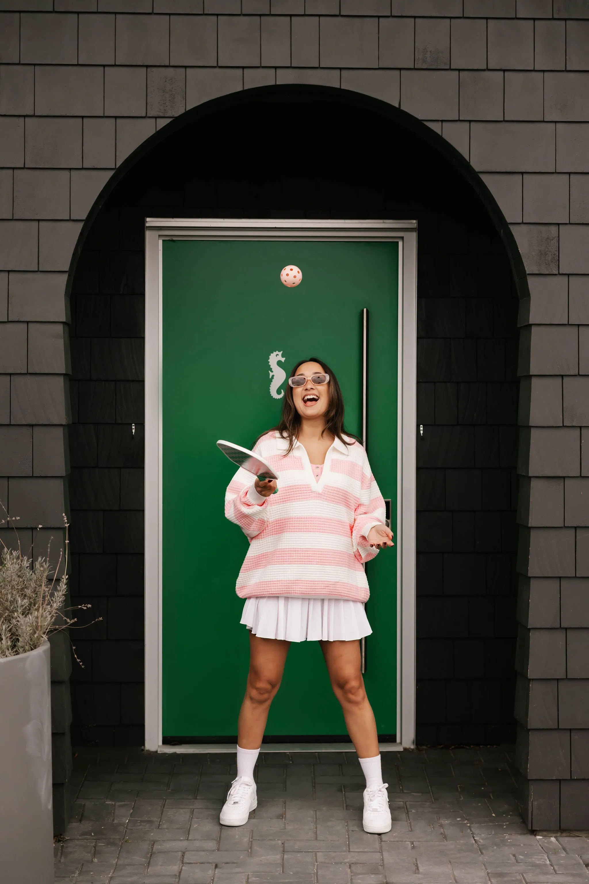 Megan Waffle Sweater in Blossom Pink Stripe