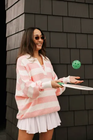 Megan Waffle Sweater in Blossom Pink Stripe