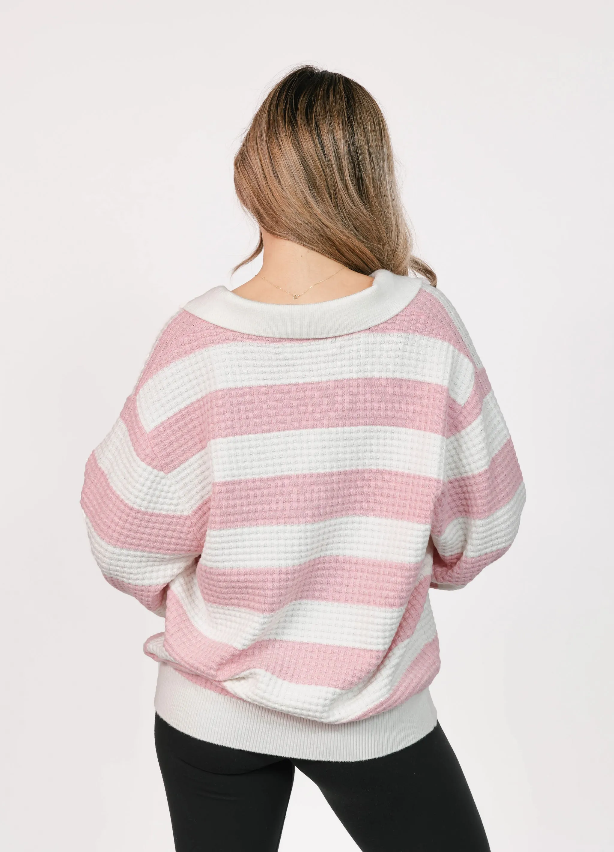 Megan Waffle Sweater in Blossom Pink Stripe