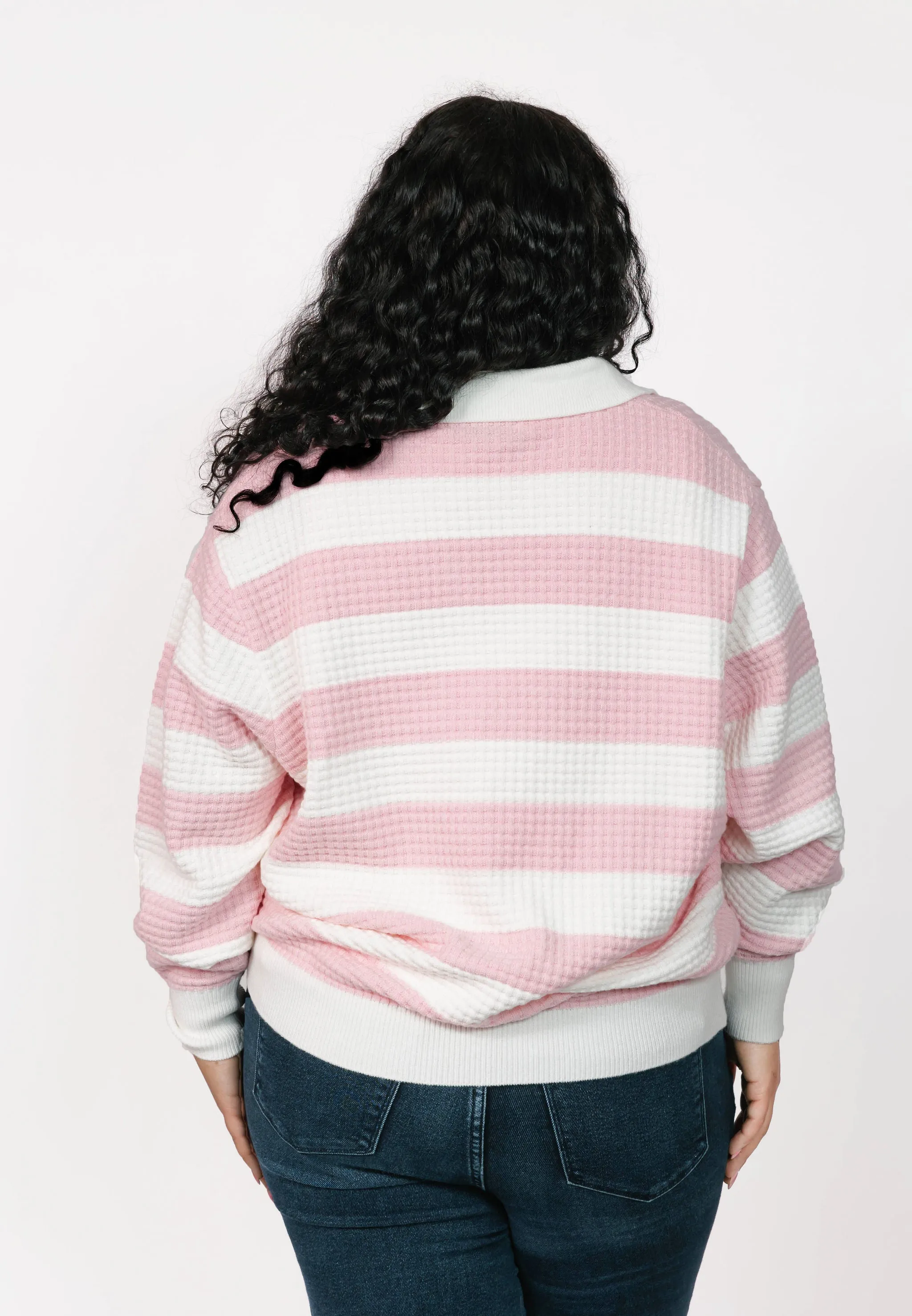 Megan Waffle Sweater in Blossom Pink Stripe