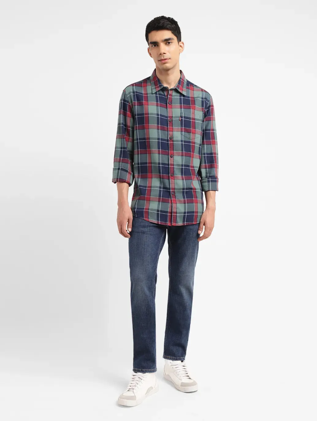 Men's Checkered Spread Collar Shirt