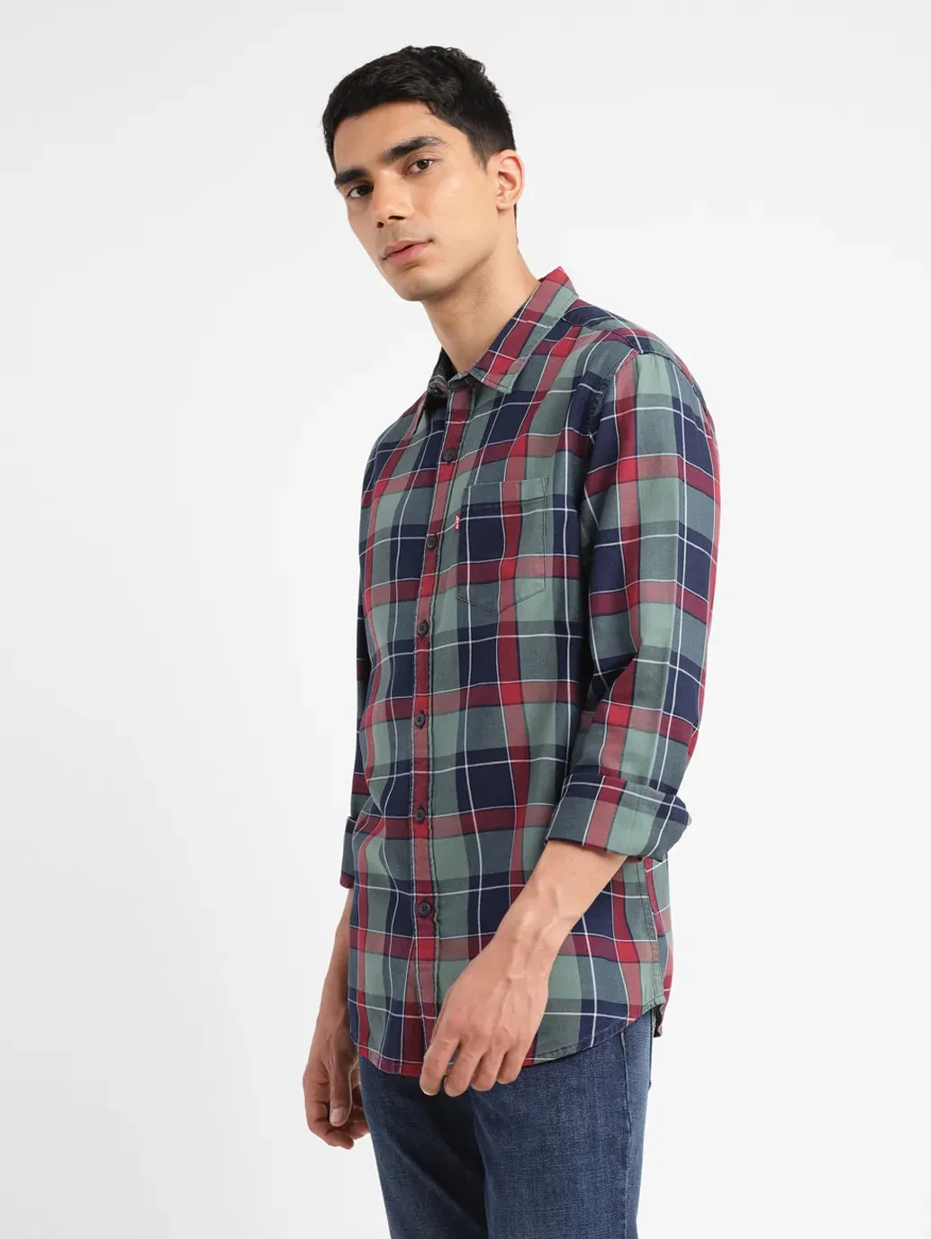 Men's Checkered Spread Collar Shirt