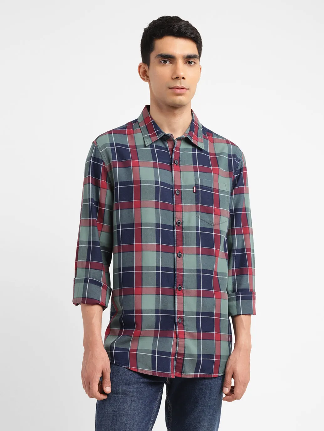 Men's Checkered Spread Collar Shirt