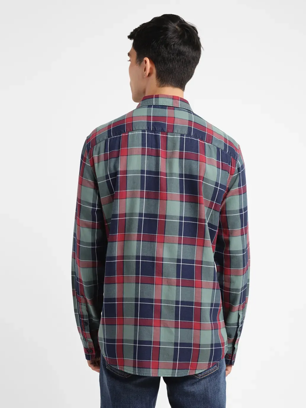 Men's Checkered Spread Collar Shirt