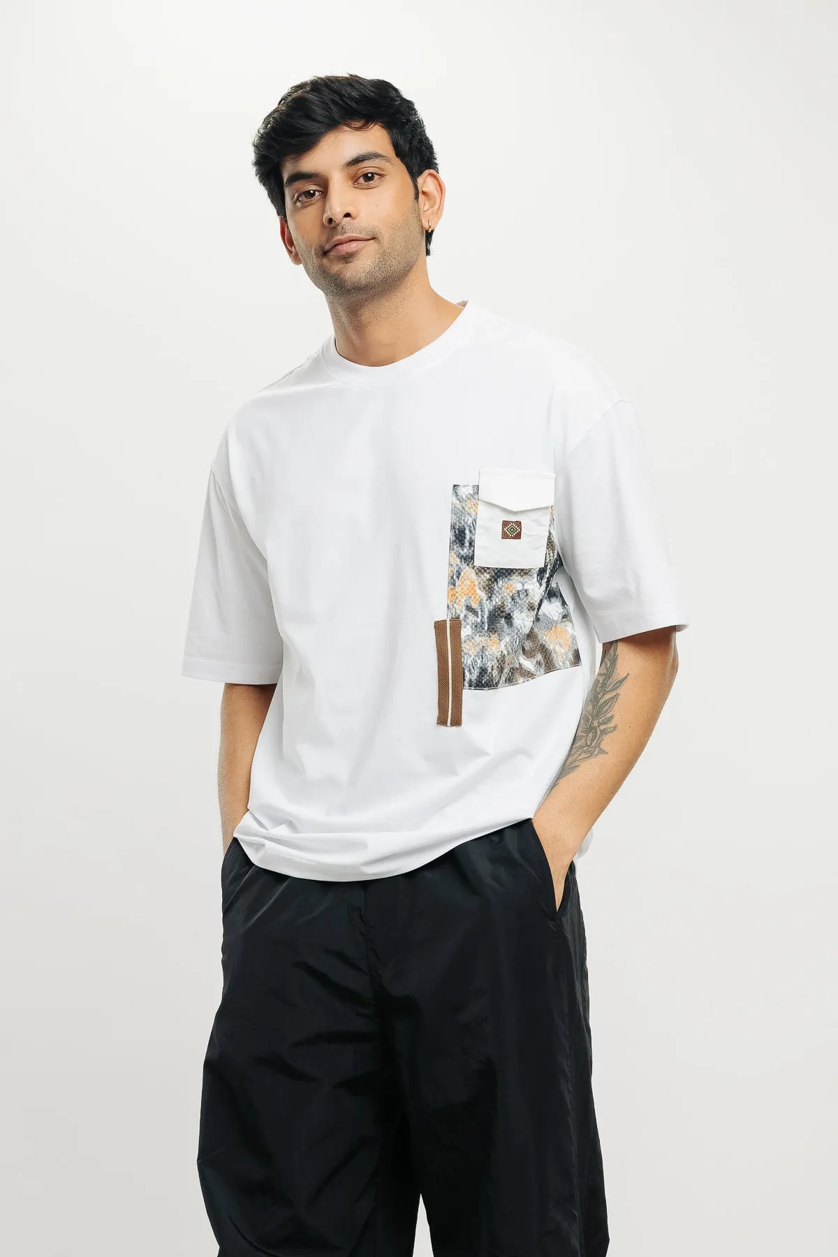 Men's Patchwork White T-Shirt