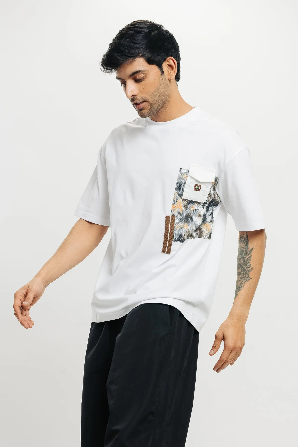 Men's Patchwork White T-Shirt
