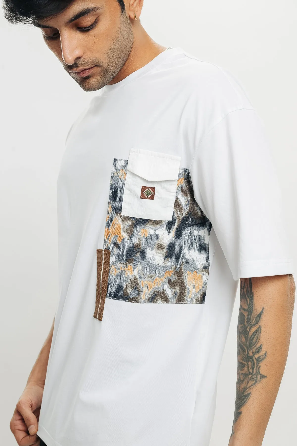 Men's Patchwork White T-Shirt