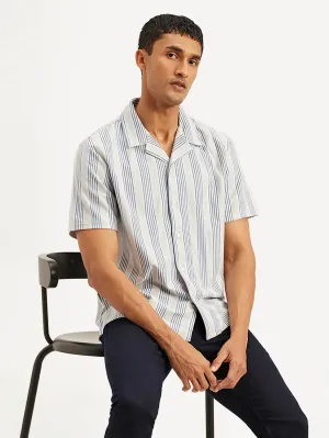 Men's Resort Collar Striped Relaxed Fit Camp Shirt