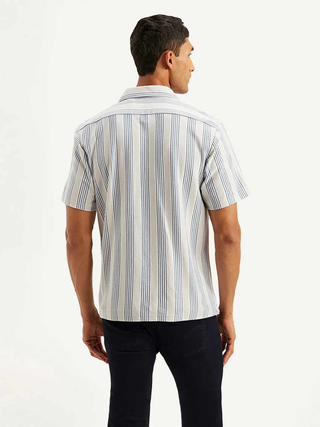 Men's Resort Collar Striped Relaxed Fit Camp Shirt