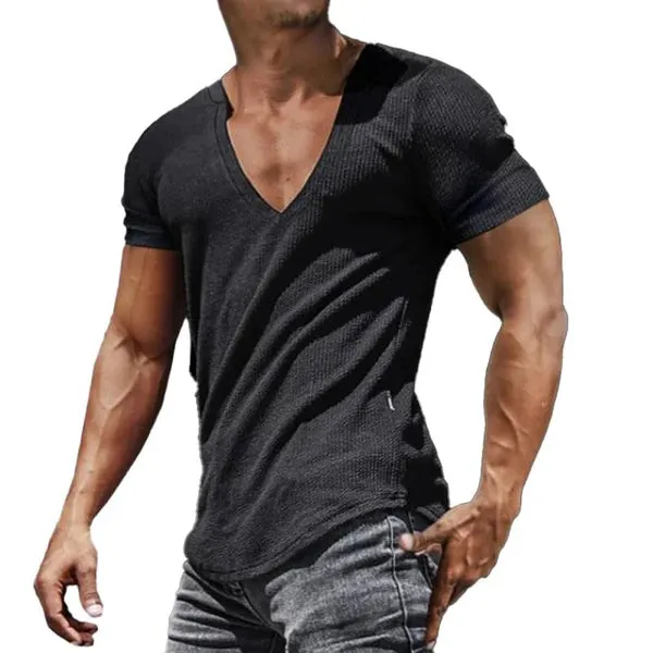 MEN'S SLIM FIT SHORT SLEEVE SPORT V-NECK TOP T-SHIRT