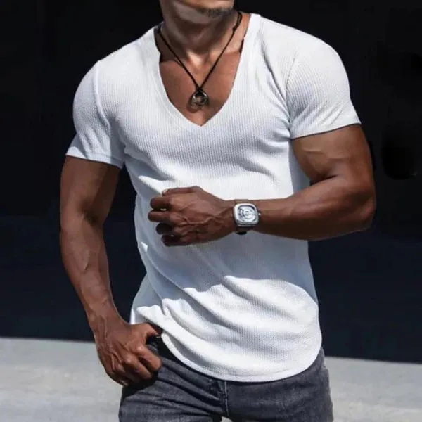 MEN'S SLIM FIT SHORT SLEEVE SPORT V-NECK TOP T-SHIRT