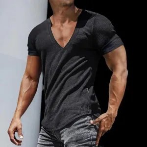 MEN'S SLIM FIT SHORT SLEEVE SPORT V-NECK TOP T-SHIRT