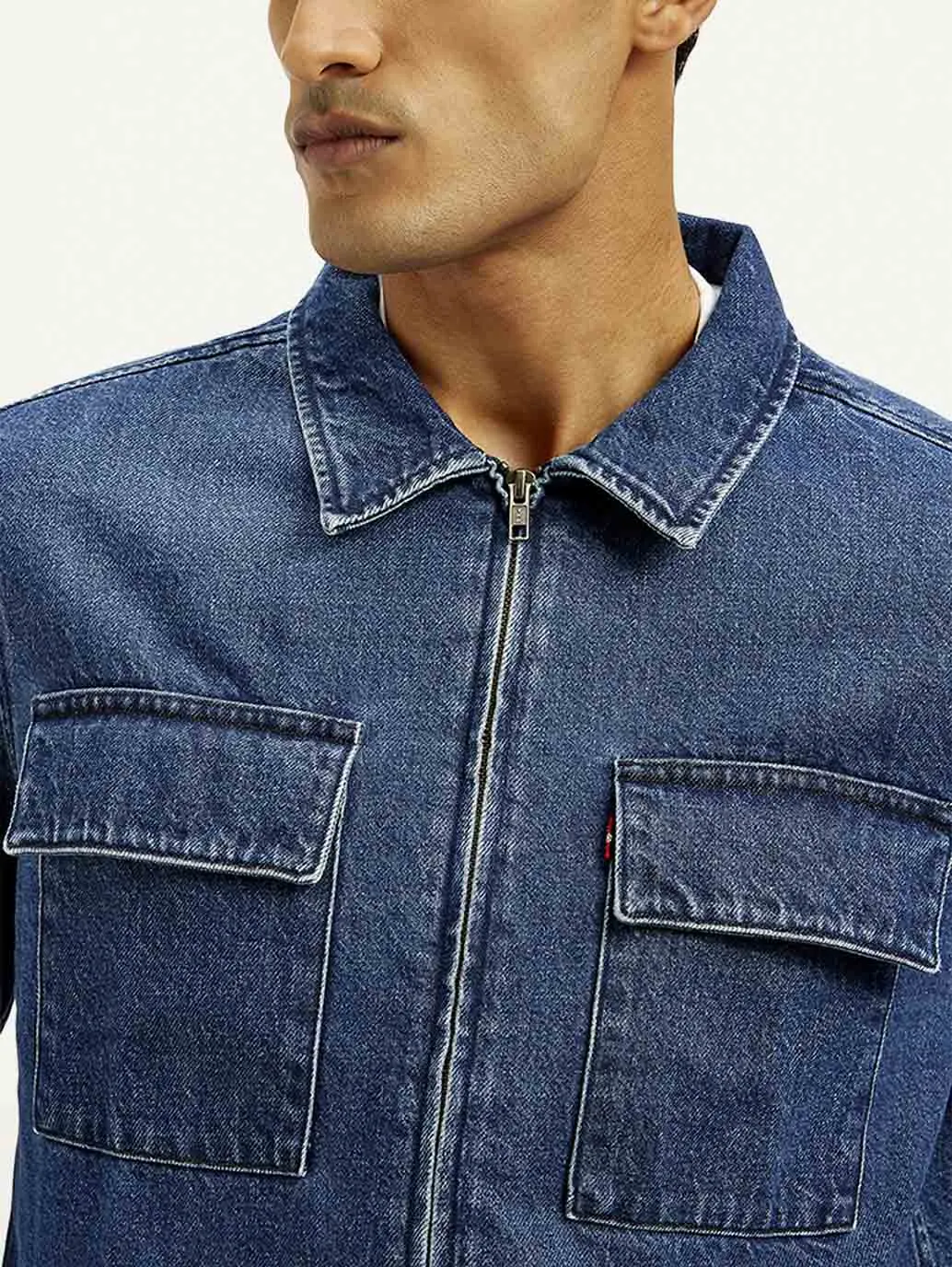 Men's Solid Relaxed Fit Zip Front Shacket