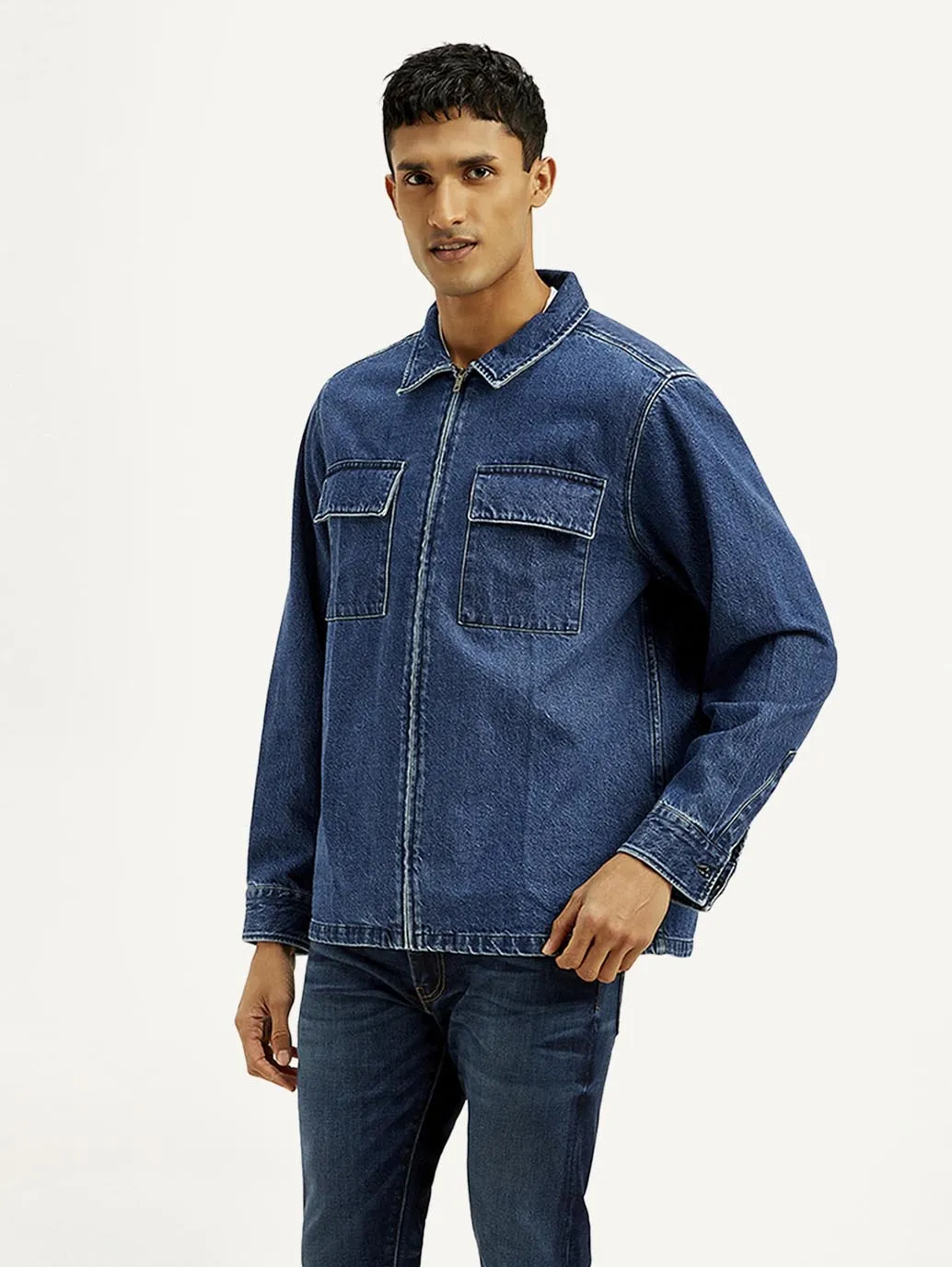 Men's Solid Relaxed Fit Zip Front Shacket