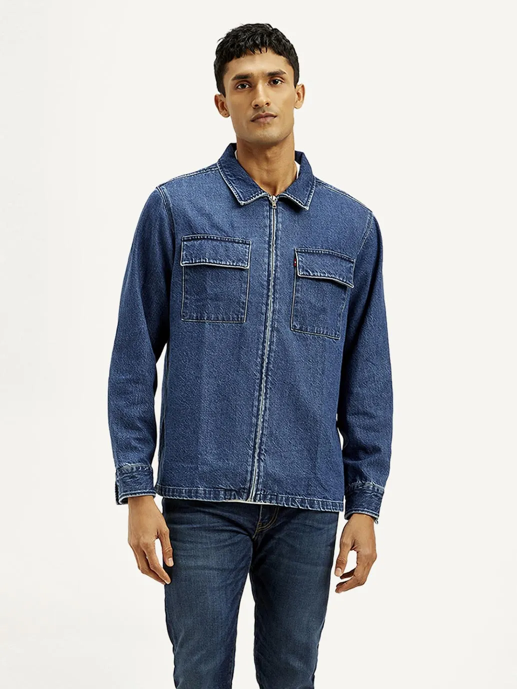Men's Solid Relaxed Fit Zip Front Shacket