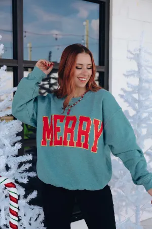 Merry Glitter Graphic Sweatshirt - Green