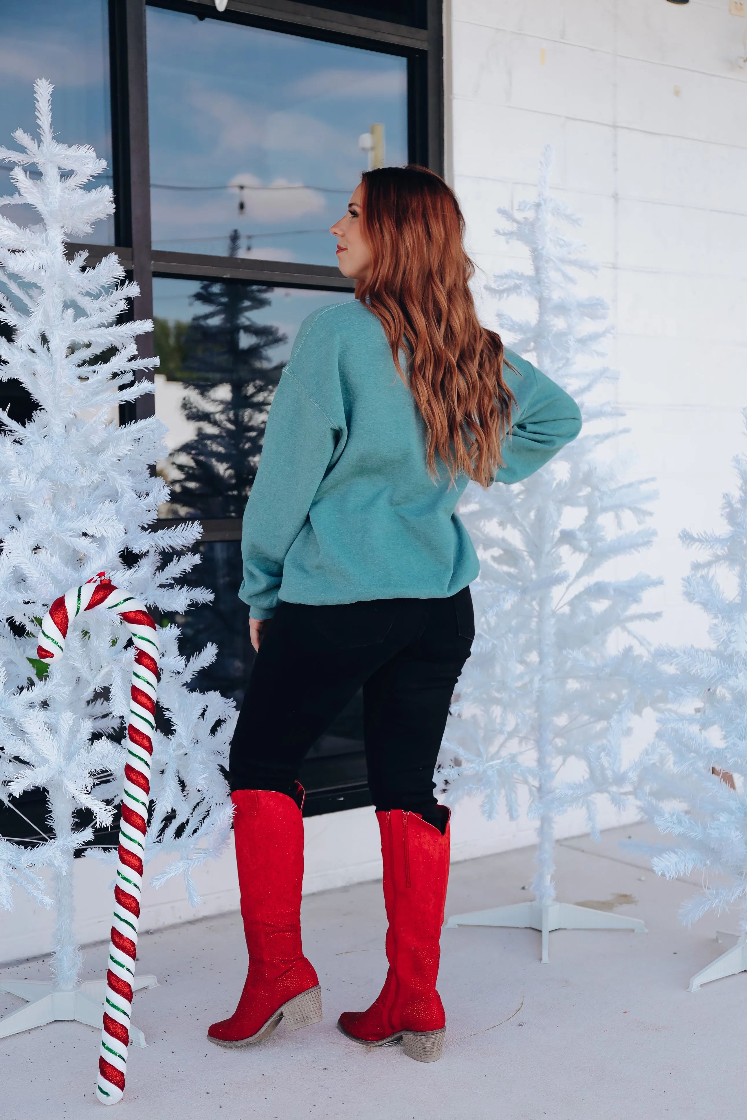 Merry Glitter Graphic Sweatshirt - Green