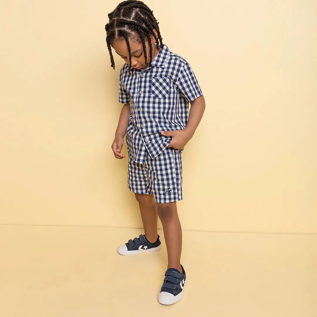 Miles the Label - Gingham Poplin Short Sleeve Shirt - Navy