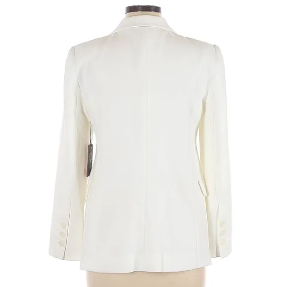 New Vince Camuto Sz 8 Parisian Crepe Notch Collar Open Blazer Jacket Pearl Ivory
