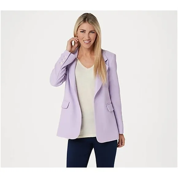 New Vince Camuto Sz 8 Parisian Crepe Notch Collar Open Blazer Jacket Pearl Ivory