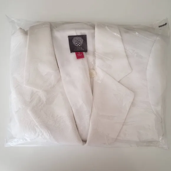 New Vince Camuto Sz 8 Parisian Crepe Notch Collar Open Blazer Jacket Pearl Ivory