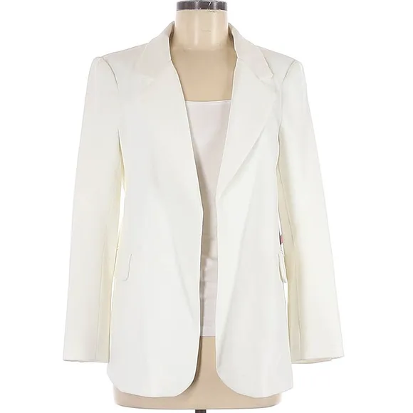 New Vince Camuto Sz 8 Parisian Crepe Notch Collar Open Blazer Jacket Pearl Ivory