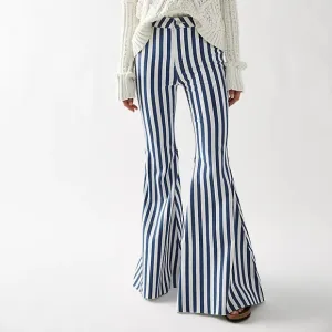 NWOT Free People Just Float On Printed Flare Jeans in Navy Hampton Stripe Z571
