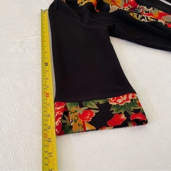 NWOT Soft Surroundings Asian Kimono Jacket Floral One Button 3/4 Sleeve Black