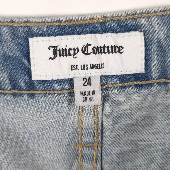 NWT Juicy Couture LUNITA St JC513-WOLGLIGHT WASH Cargo Jeans Frayed Hem Size 24