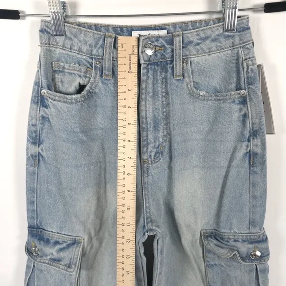 NWT Juicy Couture LUNITA St JC513-WOLGLIGHT WASH Cargo Jeans Frayed Hem Size 24