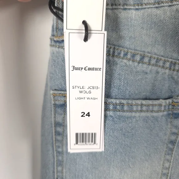 NWT Juicy Couture LUNITA St JC513-WOLGLIGHT WASH Cargo Jeans Frayed Hem Size 24