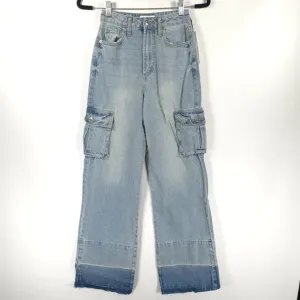 NWT Juicy Couture LUNITA St JC513-WOLGLIGHT WASH Cargo Jeans Frayed Hem Size 24