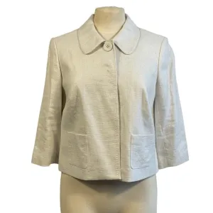 NWT Lena Gabrielle Ivory Silver Metallic Cropped Blazer Jacket Vintage Sz 4