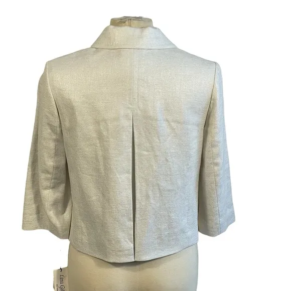 NWT Lena Gabrielle Ivory Silver Metallic Cropped Blazer Jacket Vintage Sz 4