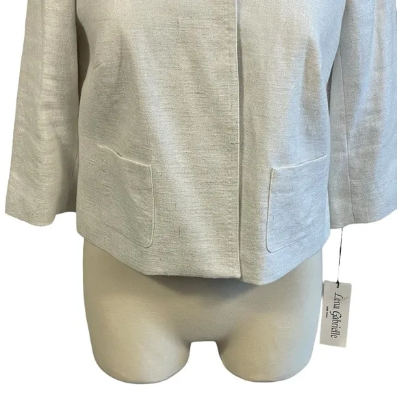 NWT Lena Gabrielle Ivory Silver Metallic Cropped Blazer Jacket Vintage Sz 4
