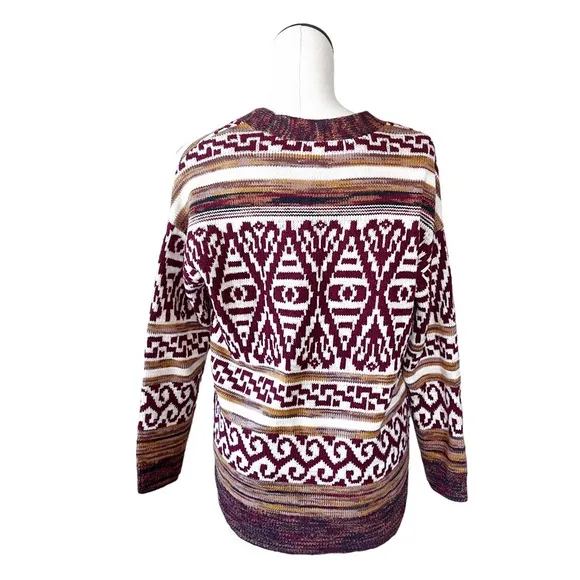 NWT Lucky Brand Jacquard Boyfriend Cardigan Oversized Sweater Red Multi