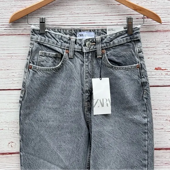 NWT Zara High Waist Mom Jeans in Anthracite Gray Sz 2
